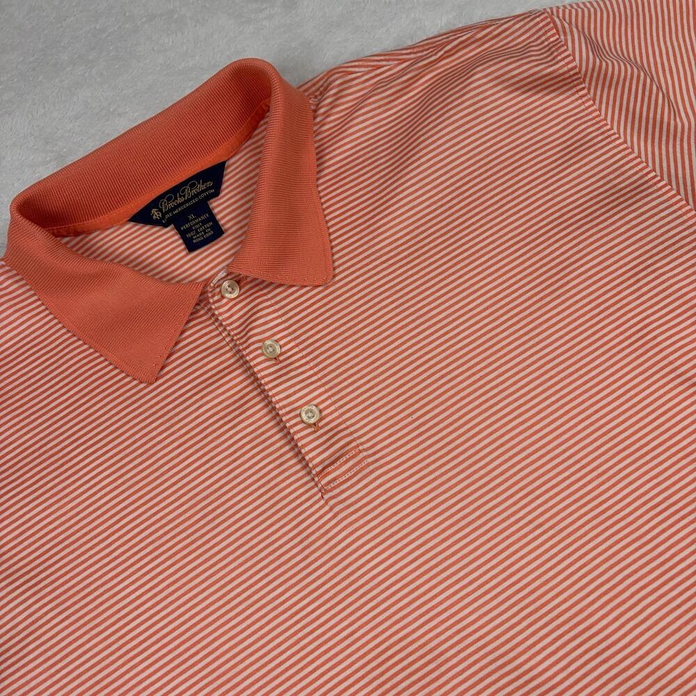 Brooks Brothers Short Sleeve Polo Shirt Mens XL Orange Striped Performance Knit